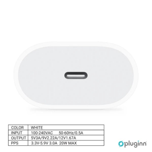 Kućni Punjač Pluginn AJ-20 A2347 EMC3621 PD Fast 20W za iPhone CE